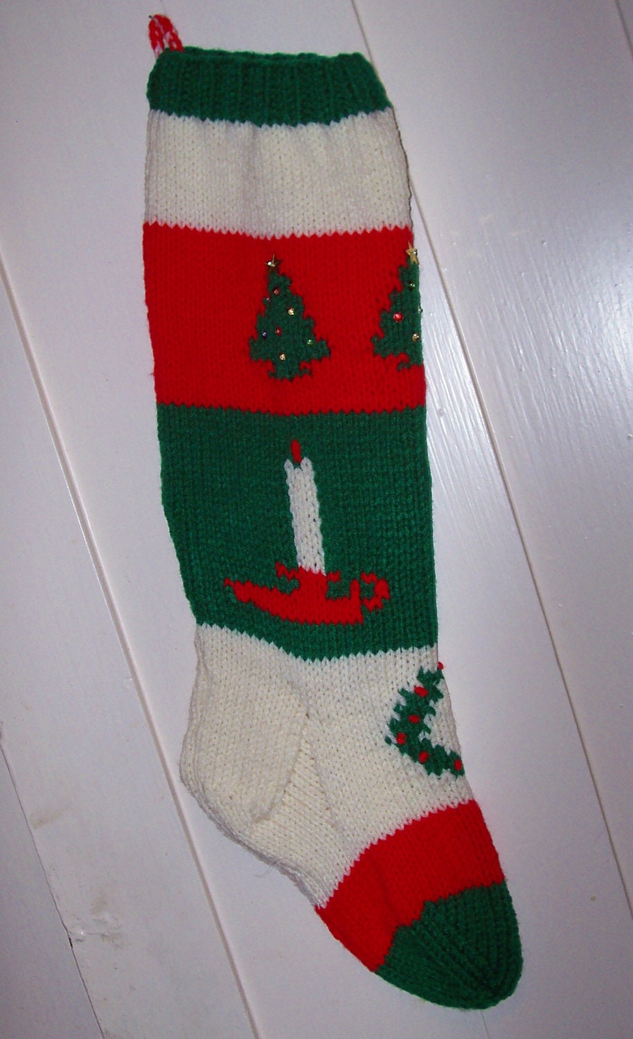 Hand Knit Christmas Stocking Old Pattern Candle Trees by ...
