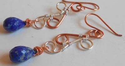 Copper, Silver and Lapis Lazuli Earrings