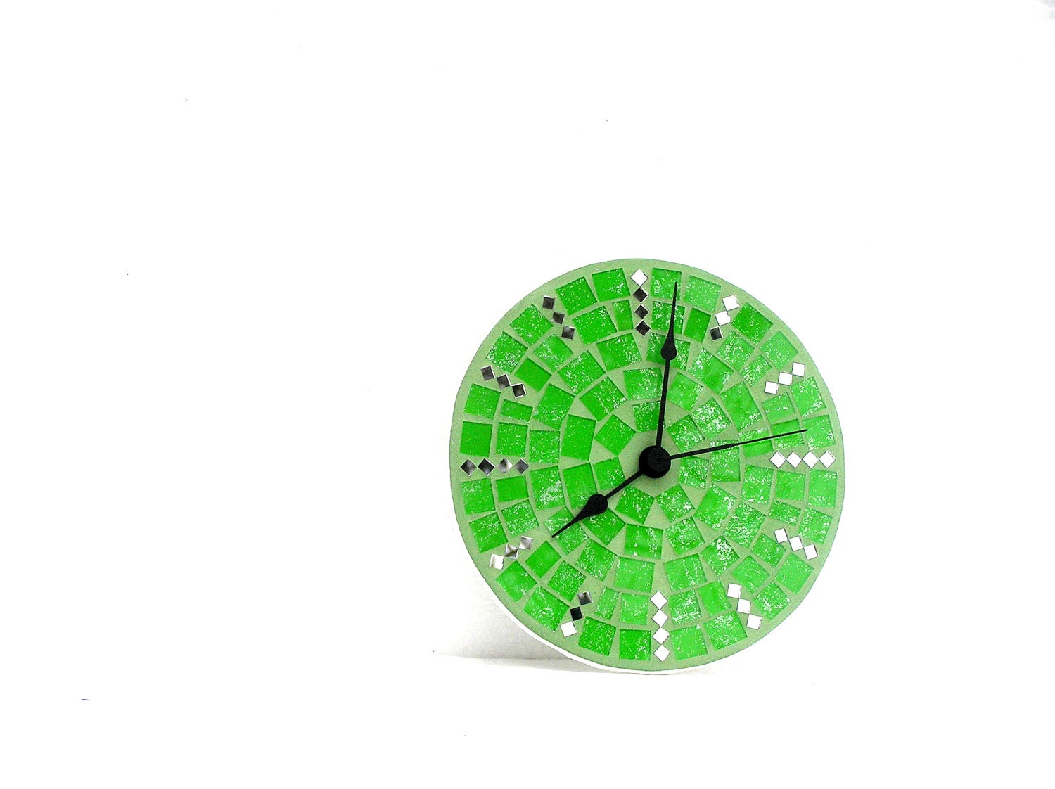 Spring green wall clock fresh apple home design glass mosaic decor vibrant and bold small round