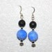 blue black dangle earrings, pierced beaded, fun funky classic