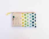 modern personalized clutch, unique bridesmaid gift, circles and dots, bright yellow, green, blue, navy, letter M, MADE to ORDER