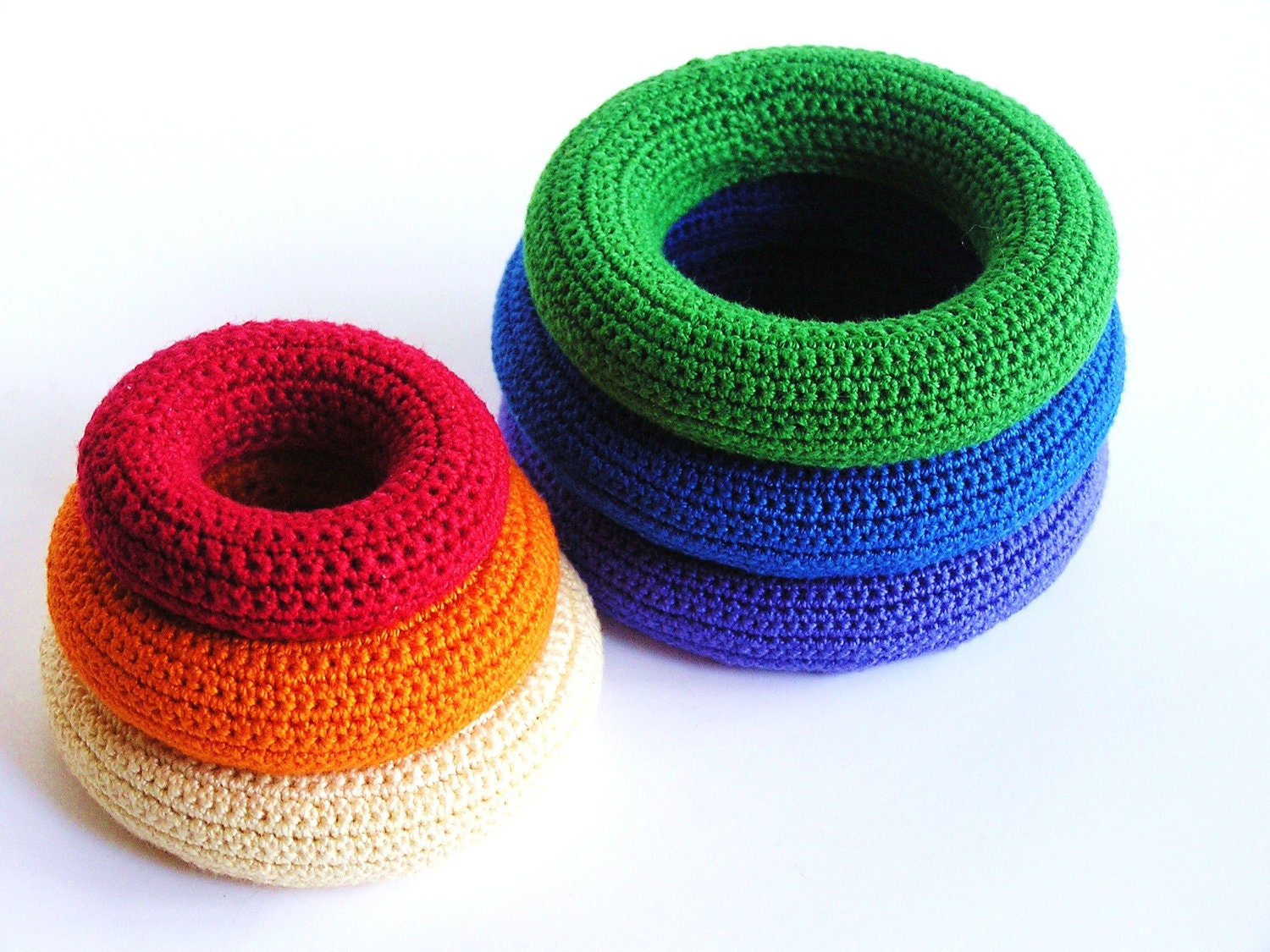 Waldorf-Stacking Toy-Baby-Teething -Natural Wood n Wool -STACKING RINGS- Educational Rainbow Teething Sensory Toy
