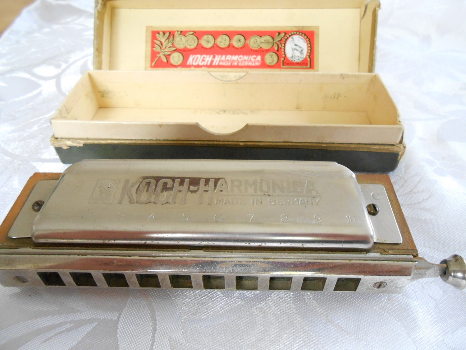 Antique musical instrument ,Koch Chromatic Harmonica, 1910s antique, key of C harmonica, antique collectible