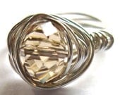 Wire Wrap Ring Glass Champagne Fashion Jewelry