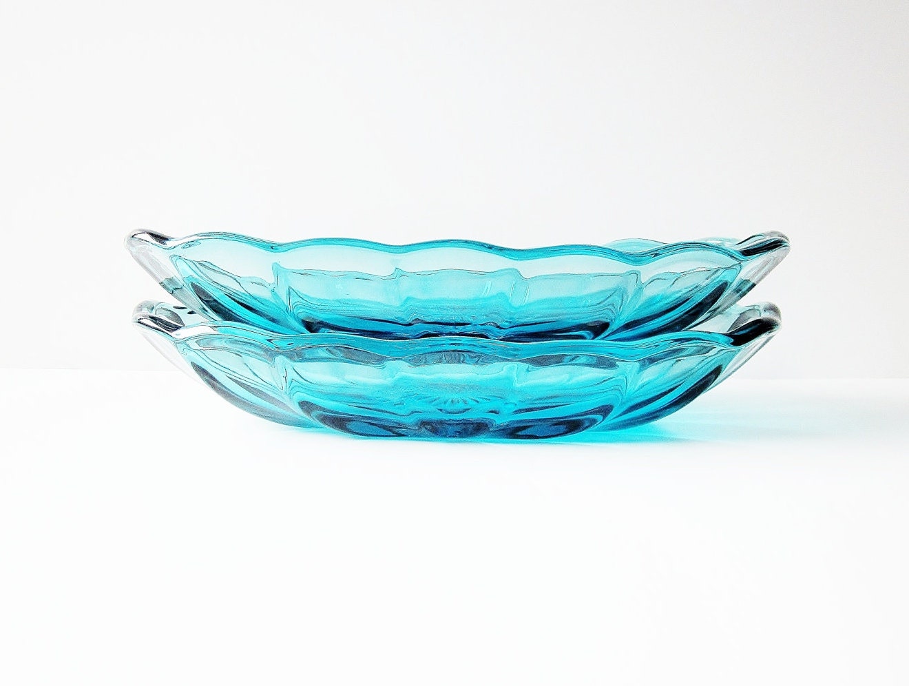 Teal Blue Glass Oblong Bowls Relish Candy Nuts Banana Split Ultramarine Color - jarmfarm
