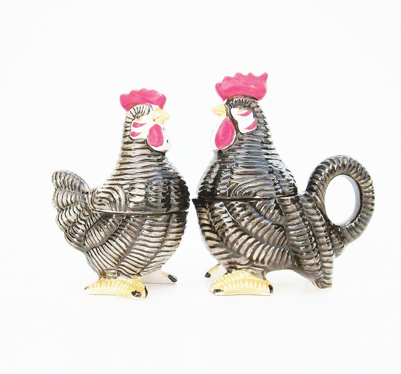 Rooster Hen Chickens Salt Pepper Sugar Creamer Set by jarmfarm