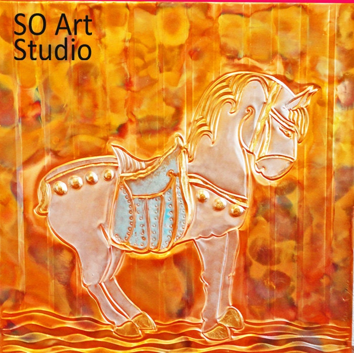 Carousel Horse - Fired Metal Copper Repoussé