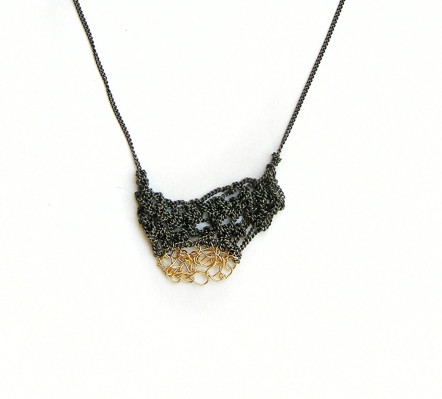 crochet texture silver & goldfilld necklace