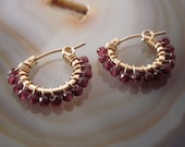 Garnet Earrings, Gold Earrings,14K Gold Filled Hoops with Faceted Garnet Beads, Hoop Earrings, January Birthstone Earrings