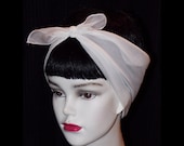 White Rockabilly 50's Style Hair n' Neck Chiffon Scarf