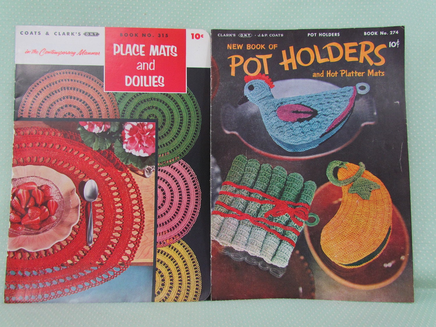 1950's Retro Crochet Instruction Booklets Pot Holders Place Mats Doilies Hot Platter Mats