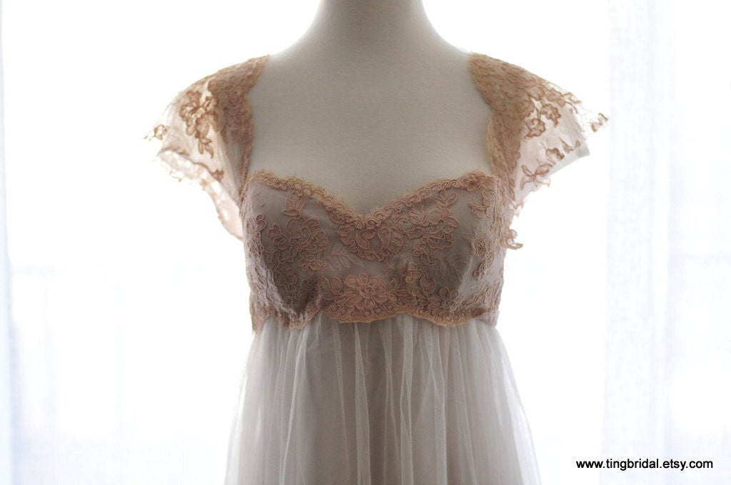 Custom wedding gown-Pale Pink Vintage Lace-Made to order in ivory, pale pink, champagne
