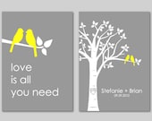 Personalized Custom Love Bird Wedding Family Tree - Birds on Branch - Love is All You Need - Set of 2 prints- 5x7s