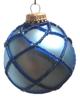 Beaded Christmas Ornament Cover  - Glass Ball - Blue Czech Beads