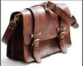 Leather Bag messenger style in Large - 16 inch bag  Chestnut