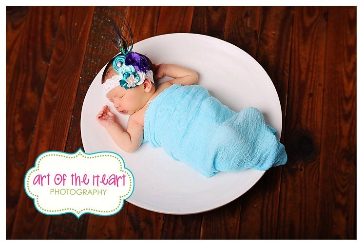 Peacock Feathers Purple,Cremes and Aquas Hair Clip. Great for Photo Shoots, Birthdays and Dress up  Parties