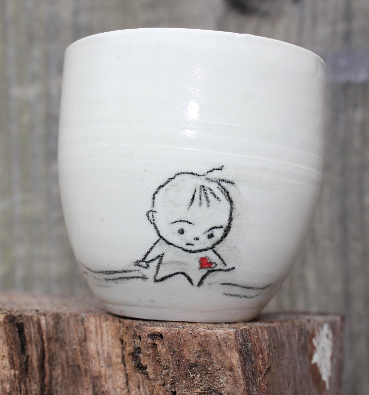 White Heartfelt Cup with Small Boy