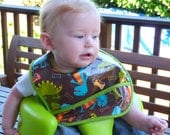 Dinosaur Waterproof Laminated Cotton and Flannel Bib with Pocket