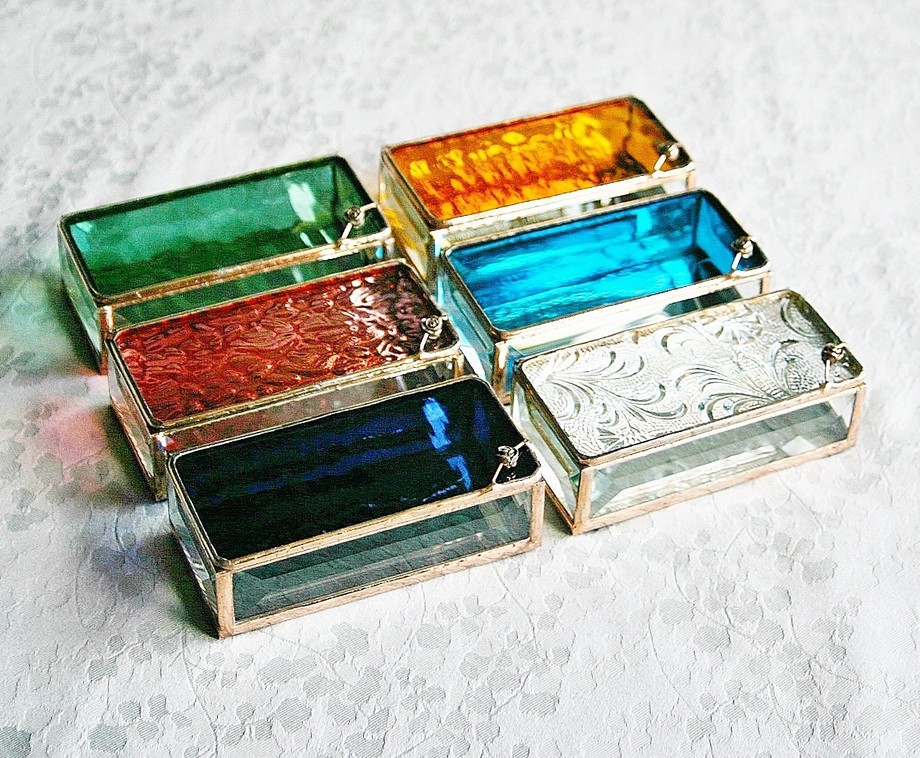 Bridal Attendant Gifts Stained Glass Jewelry Boxes - Custom Made To Order Bridesmaid Gift Idea Set of Six 2x4