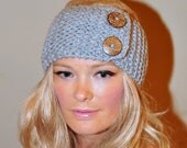 Earwarmer Buttons Head wrap Crochet Headband Ear warmer CHOOSE COLOR Light Gray Grey Warm Hair Band Button Gift under 25