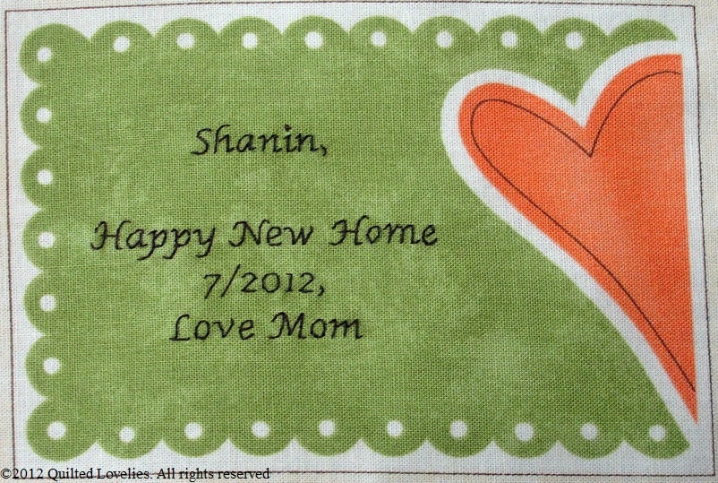 Quilt Label - Shy Heart, Custom Made & Hand Embroidered