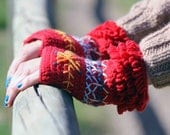 Wrist Warmers, Fingerless Gloves, Mittens  - Crocheted in red - MADE TO ORDER