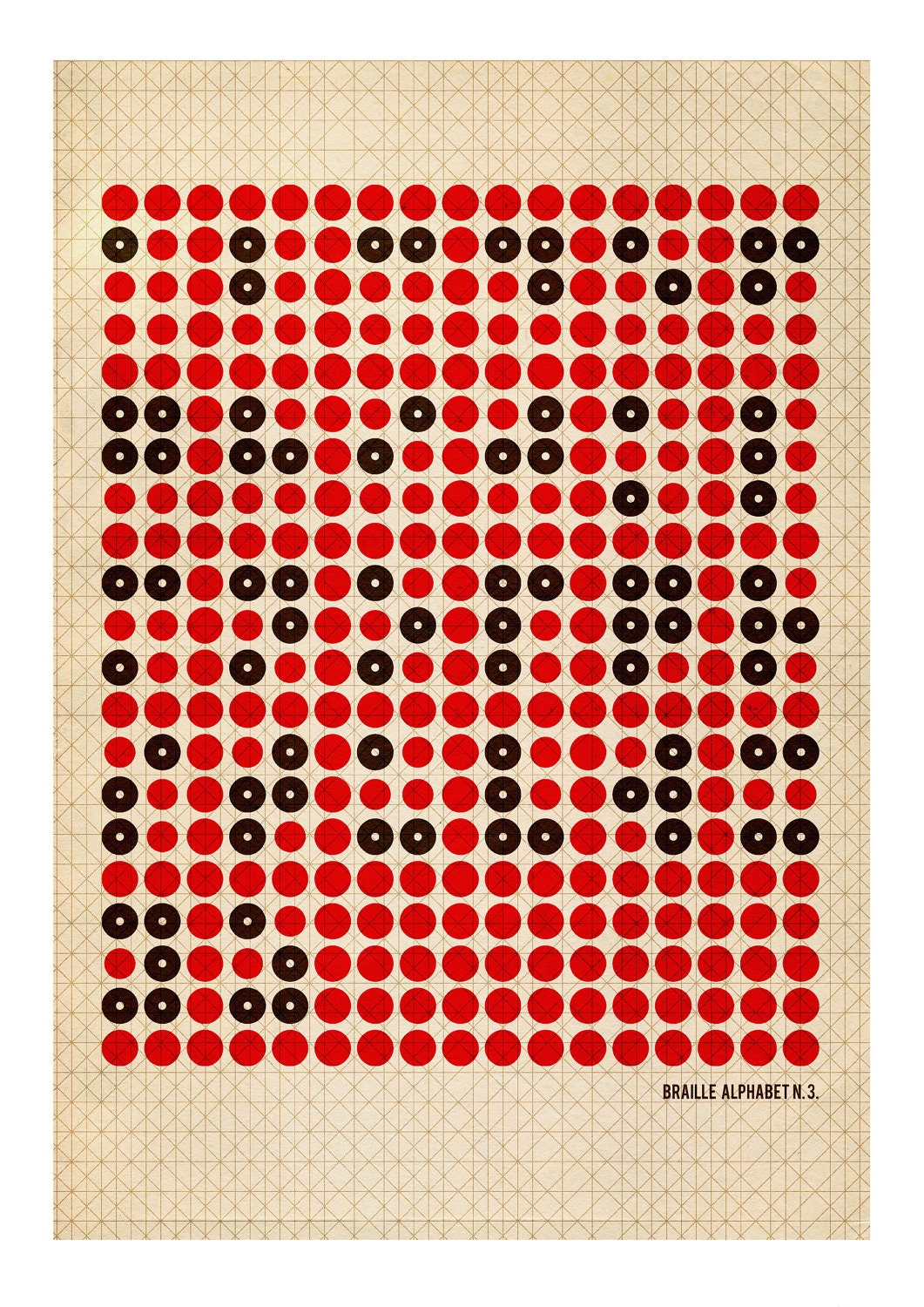 Large illustration print 11.70 x 16.50 (A3). Braille Alphabet N.3. (Special spring offer: Get a geometric poster for free)
