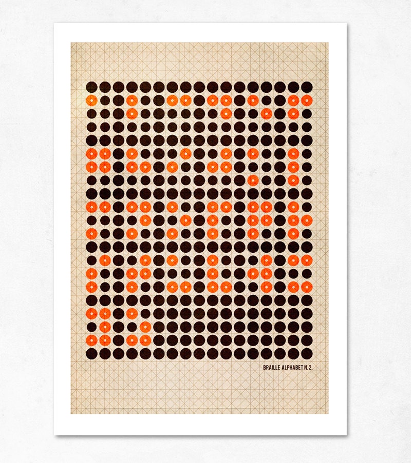 Large illustration print 11.70 x 16.50 (A3). Braille Alphabet N.2. (Special spring offer: Get a geometric poster for free)