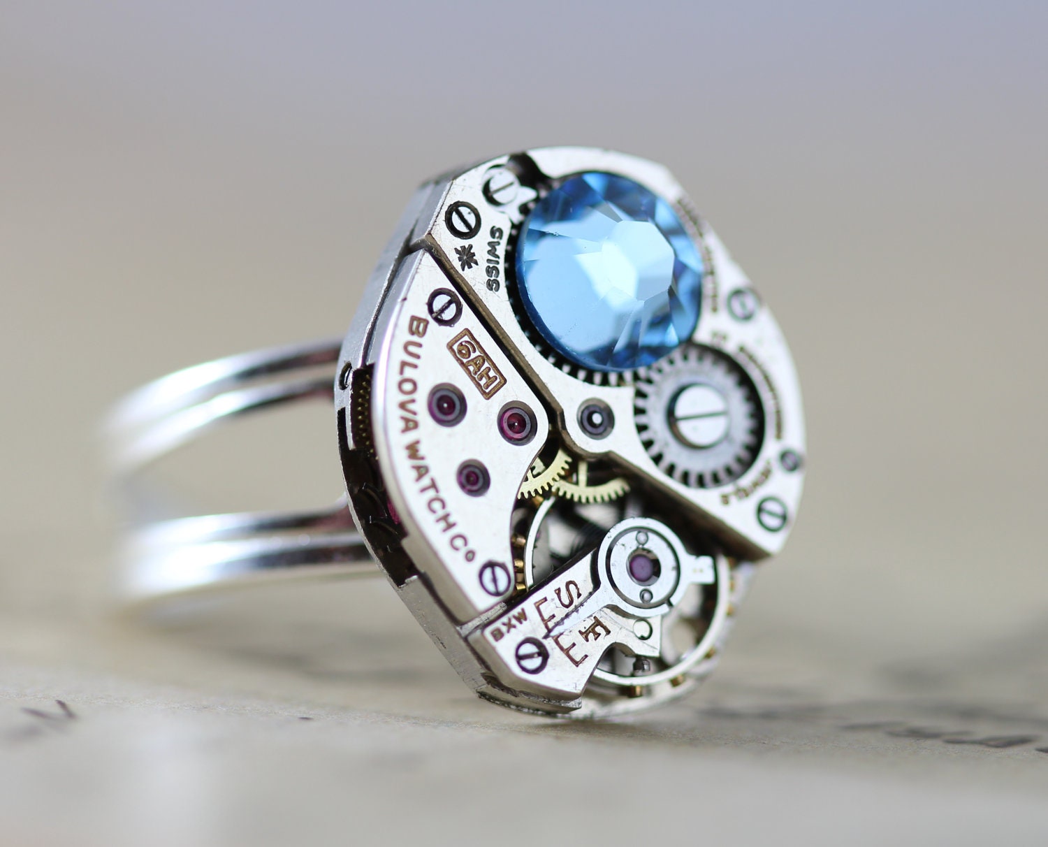Mothers Ring Custom Birthstone Ring Steampunk Ring Sterling Silver Personalized Grandmothers Ring