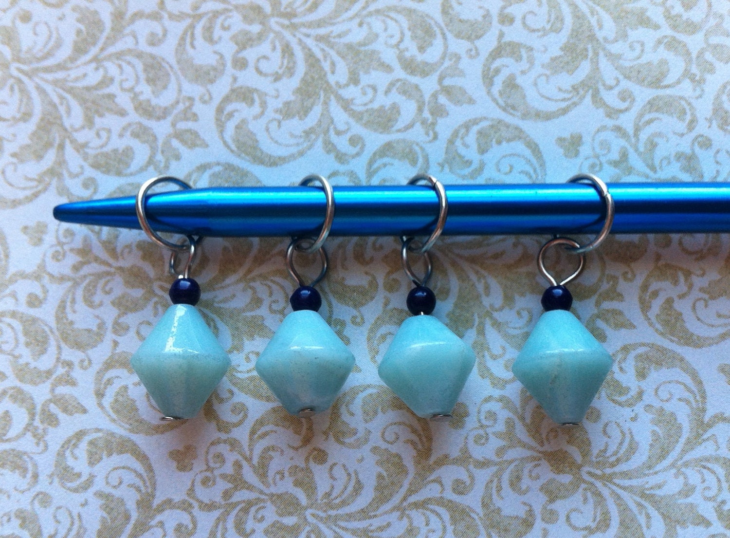 Aqua & Navy Blue Stone Stitch Markers for any knit project - Set of 4