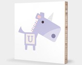 U for Unicorn : ABC Block Bamboo Wall Art Series // Alphabet Kids Wall Art Nursery Room Decor Animal Art 4 x 4