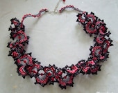 Beaded Necklace - Red - black - beadwork jewelry - beadweaving - Glass beads, Swarovski Crystals, Handmade Silver elements