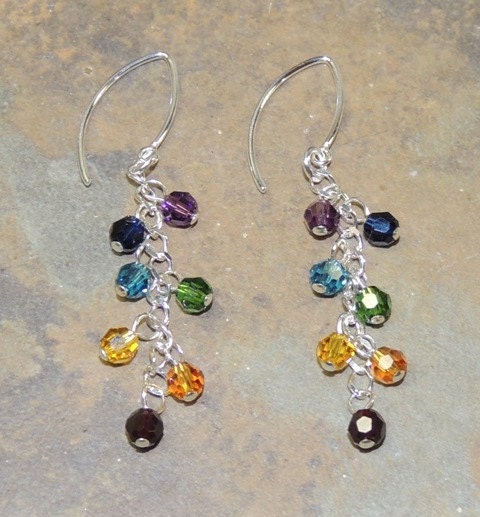 Sterling Silver & Crystal Chakra Dangle Earrings