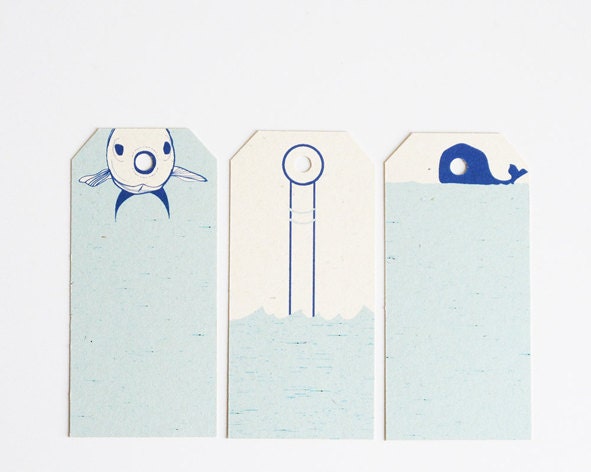 Summer gift tags - fish - submarine - whale - set of 6