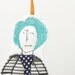 Christmas Tree Decorations Black and white hip girl With neon blue hair - Wearing striped dress and a polka dot tie - handmade fabric doll