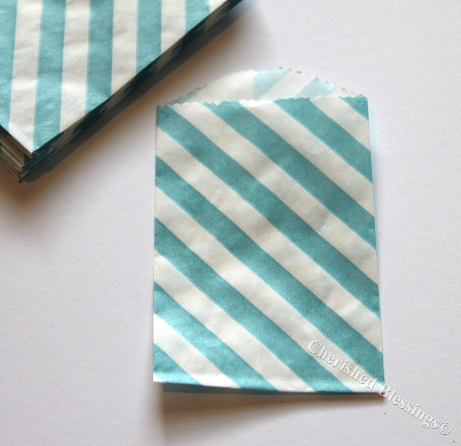 Silverware Bags 20 MINI SIZE Aqua Blue Wooden Utensils Flatware Paper Goods Carnival Circus Birthday Wedding Baby Shower w/ straw flags Il_170x135