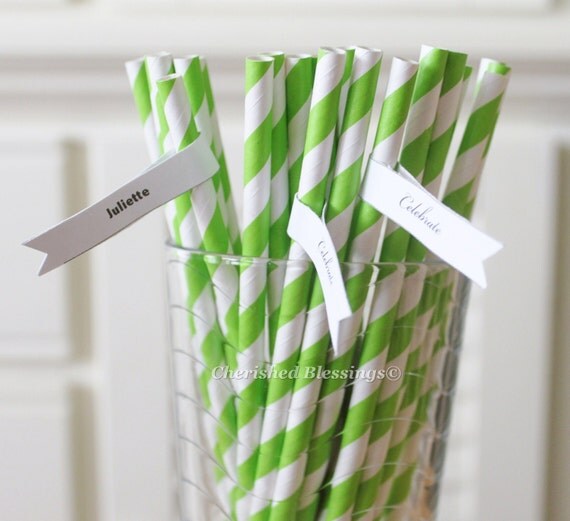 50 Lime Green Paper Straws Striped Retro Vintage Style Carnival Circus Wedding Birthday Bridal Baby Shower W/ Printable Flags I Created Il_570xn