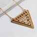 Geometric Triangle Necklace ... Vintage Grid Waffle Brass Geometric Shape with Gold Chain