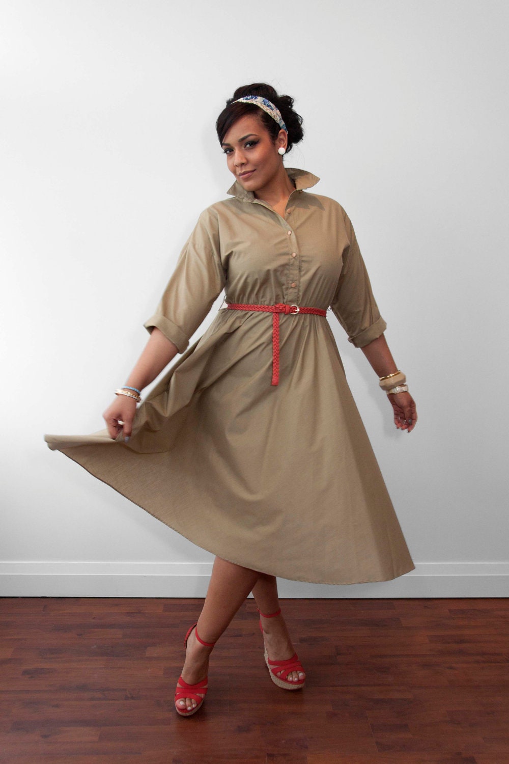 Vintage 80's Safari Shirtdress // Size 12/14