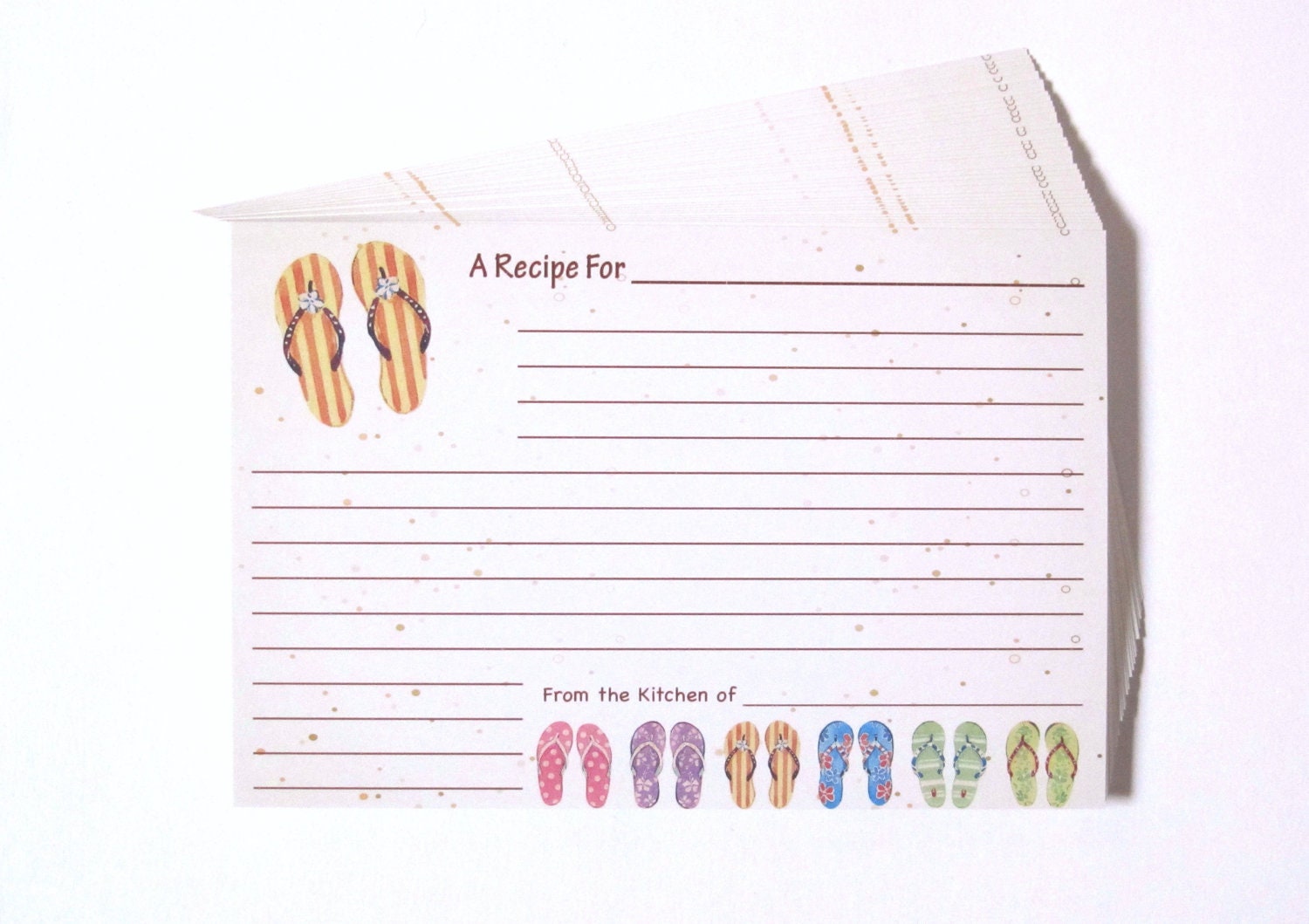Recipe cards - Flip Flops in the Sand - 4x6 inch recipe cards - Set of 25 - DOUBLE SIDED