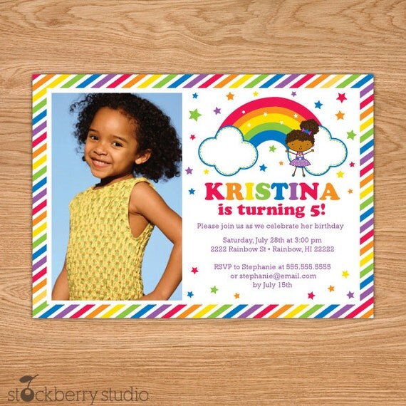 Rainbow Printable Photo Birthday Party Invitation party 5x7 invitation Il_570xn