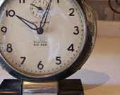 Vintage Urban Industrial Big Ben Alarm Clock with Black Chippy Paint - AloofNewfWhimsy
