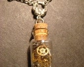 Steampunk Necklace- Gears and Watch Parts in a Glass Vial Jar (622)