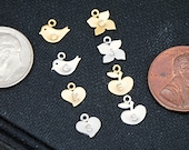 ADD a CHARM - Custom Personalized Tiny Hand stamped Initial Baby Bird, Flower, Heart, Apple in Silver Or Gold