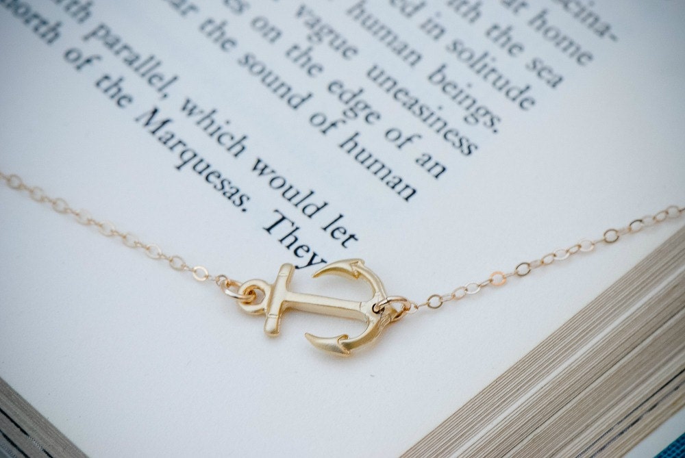 Sideways Anchor Necklace, GOLD Anchor Jewelry, Navy Necklace, Nautical Jewelry, Dainty Necklace