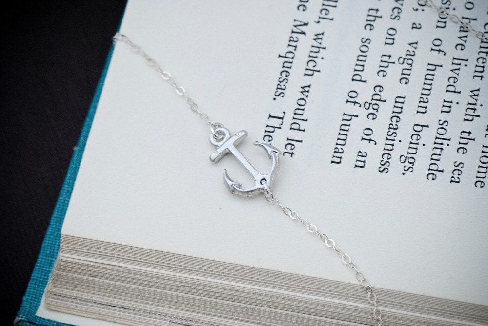 Sideways Anchor Necklace, SILVER Anchor Jewelry, Navy Necklace, Nautical Jewelry, Dainty Necklace
