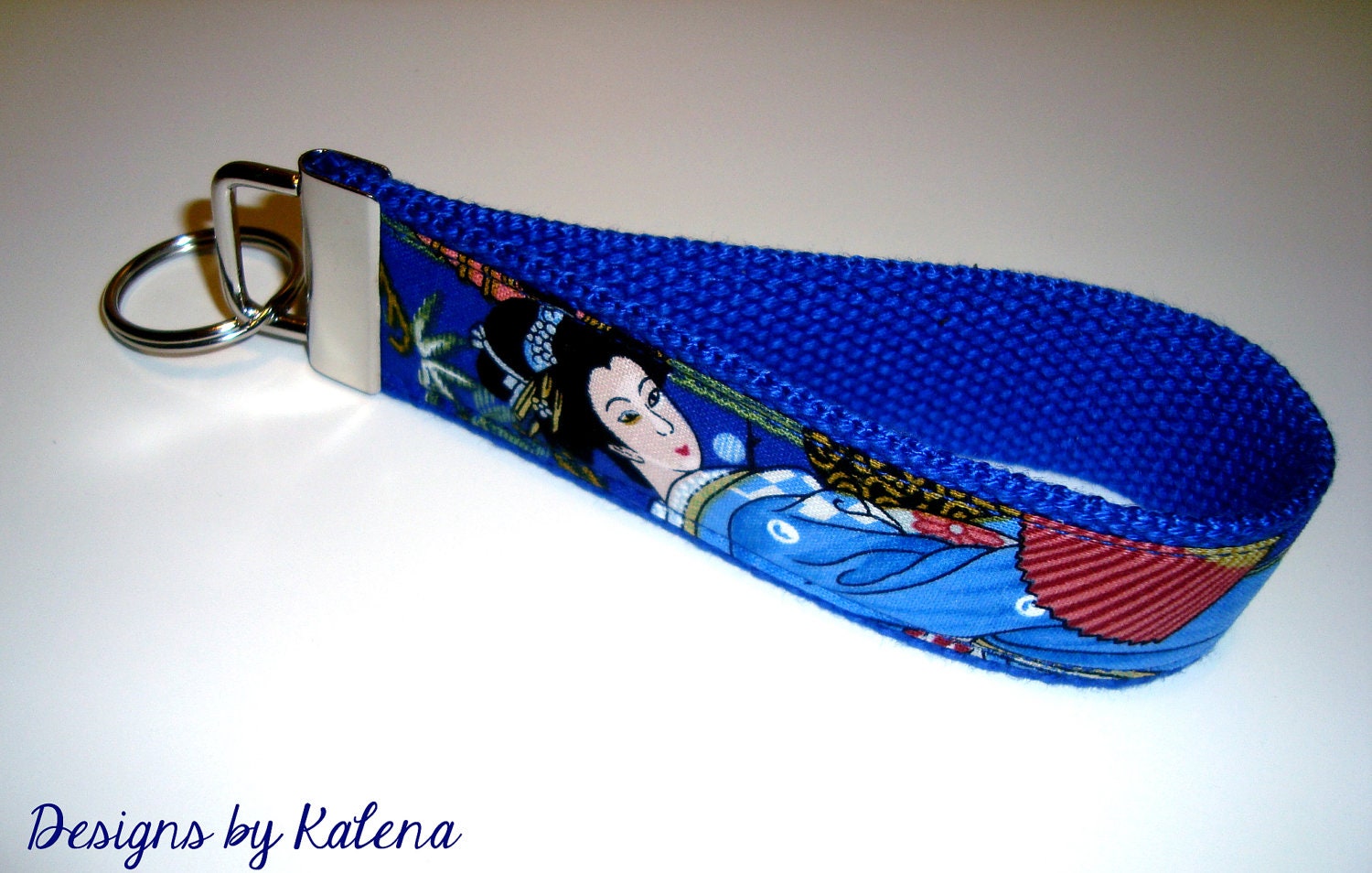 Asian Geisha Key Fob - Keychain - Wristlet - Blue - Kimono