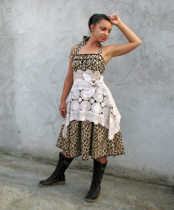 Women dress vintage 1950s Style handmade Alternative  Dresses Boho shabby chic  bohemian gypsy ooak dress   combined of vintage pieces S/M/L