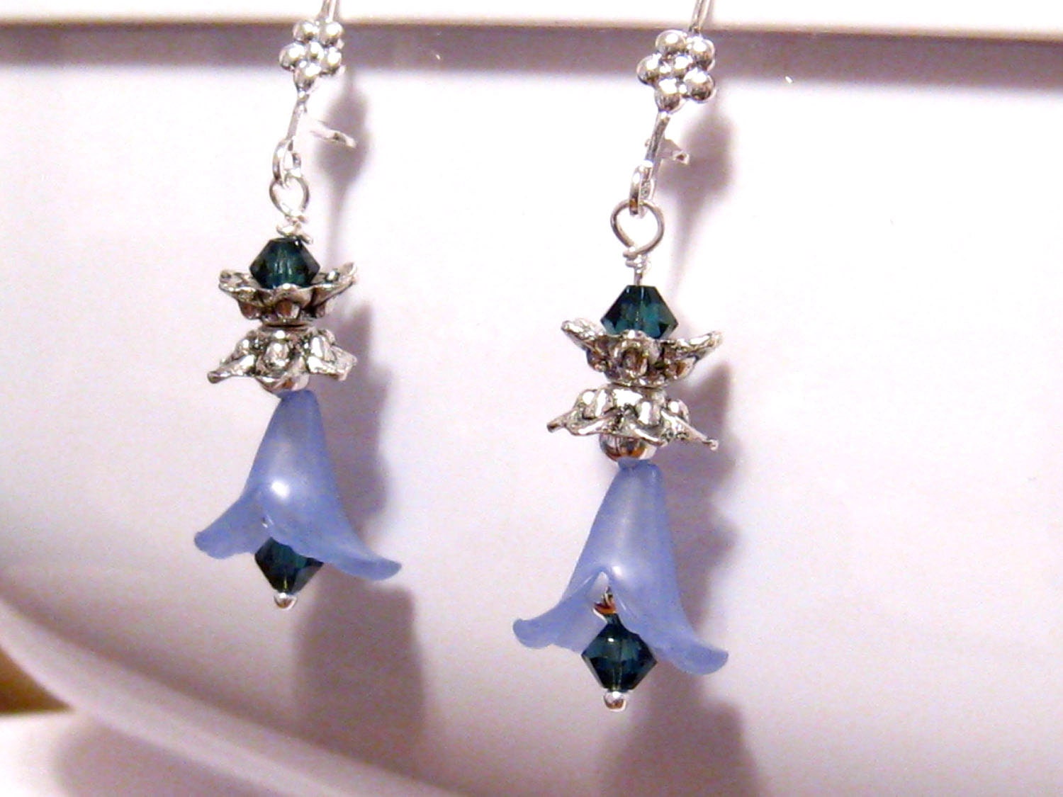 Blue Calla Lily Earrings:  Swarovski Crystal and Blue Calla Lily Earrings Bridal Wedding Jewelry Bridesmaids Gift