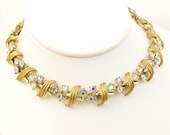 Vintage 1950s Necklace Aurora Borealis Rhinestones Choker
